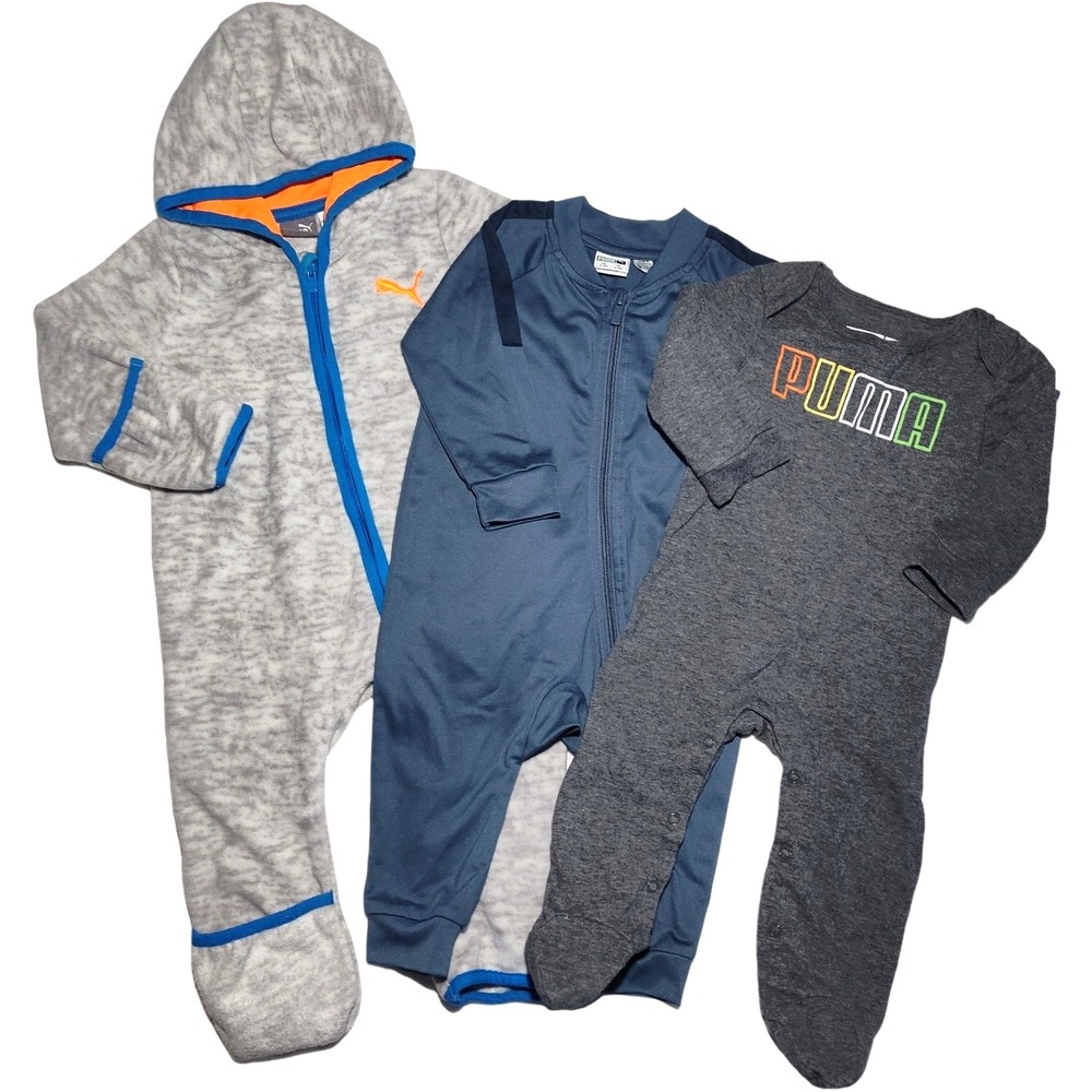 Puma Baby Boy 6 9 Mos Outfit‎ Lot 3pc Fleece Hooded Bunting Jogger 1pc Romper